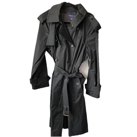 NWOT Women’s London Fog Water Resistant Belted Black Trench Coat XLarge - Picture 4 of 5